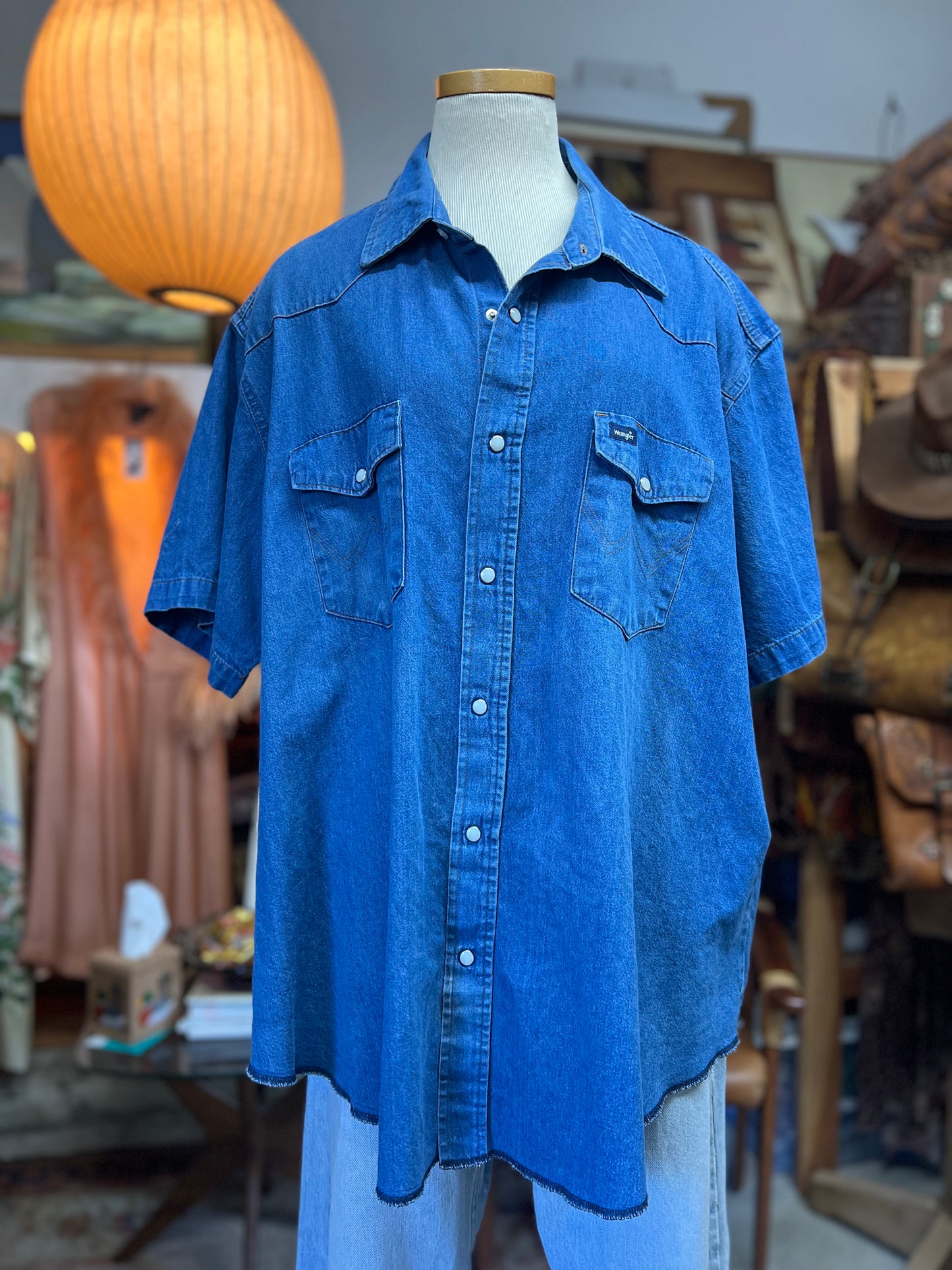 Vintage Wrangler Oversized S/S Pearl Snap Denim Shirt 3XL