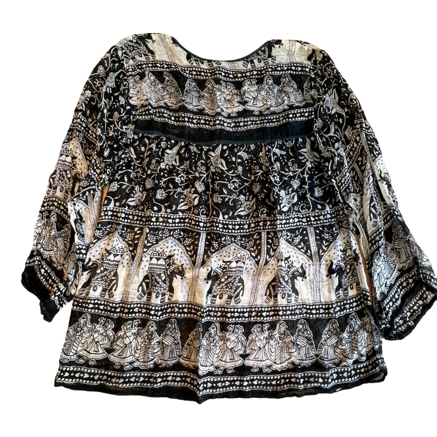 Vintage 70’s/80’s India Block Print Sheer Cotton Gauze Bohemian Blouse