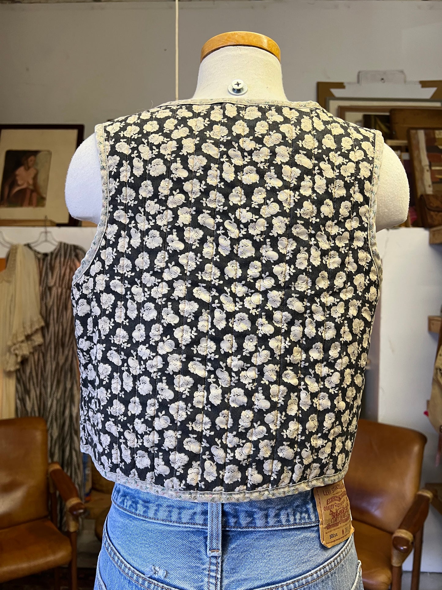 Vintage 70’s Hamdmade India Block Print Cotton Quilted Vest S