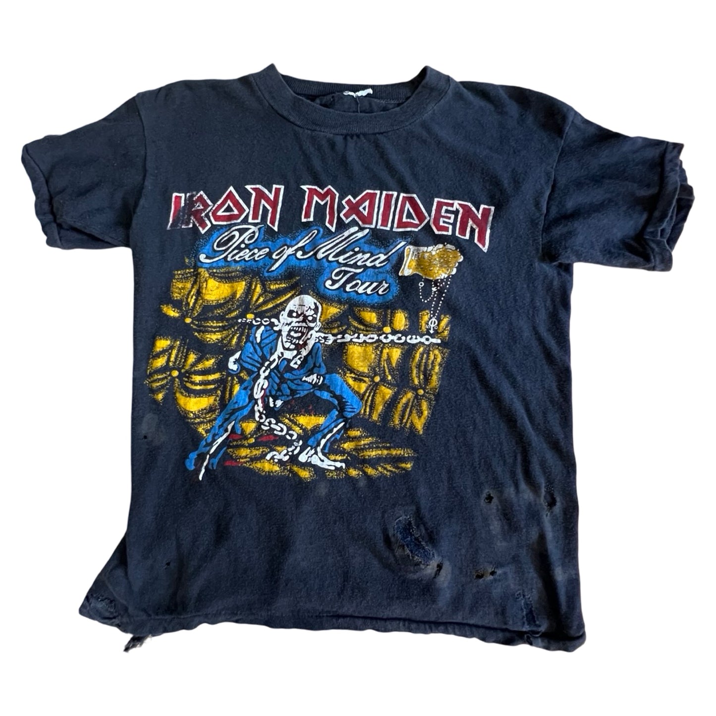 Vintage Iron Maiden Thrashed & Distressed 1983 Piece Of Mind Original Tour Tee