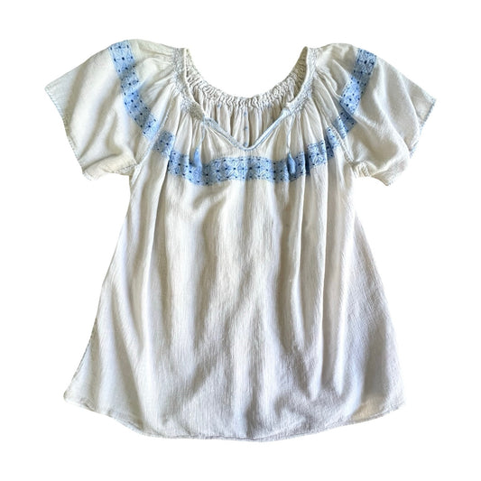 Vintage 60’s Romanian Embroidered Short Sleeve Gauze Top S/M