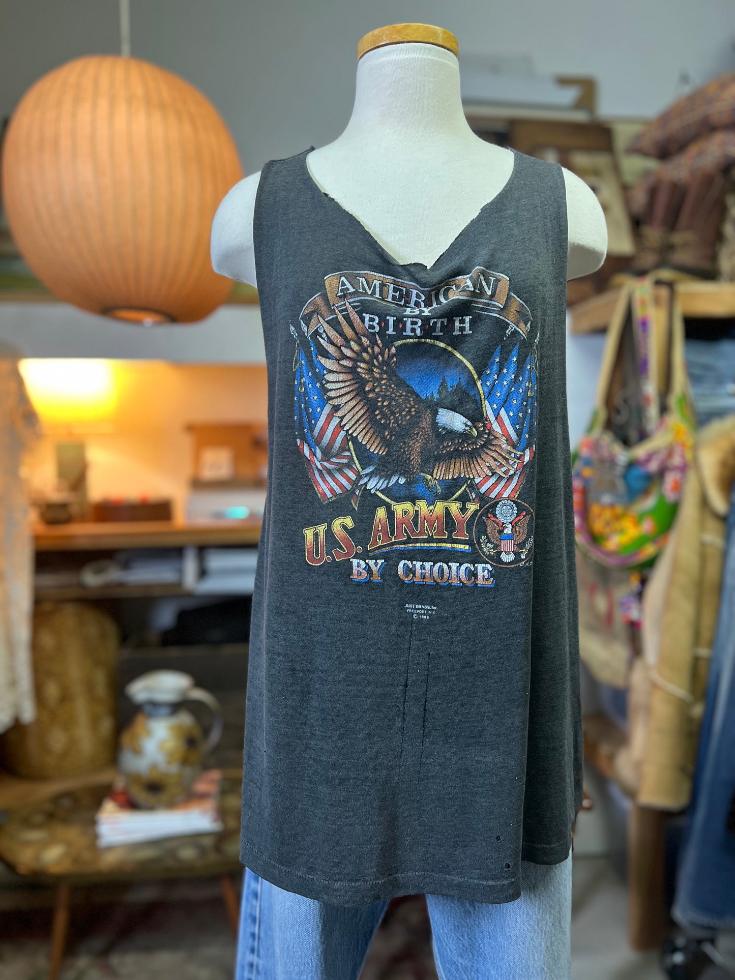Vintage 1988 “American By Birth US Army By Choice” Cut Off Single Stitch Tank T-Shirt L