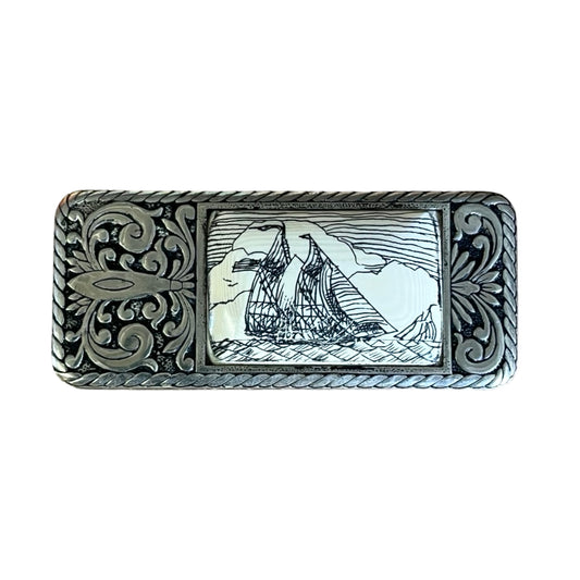 Vintage Sam Mcdowell Silver & Scrimshaw Schooner Money Clip Signed 2003