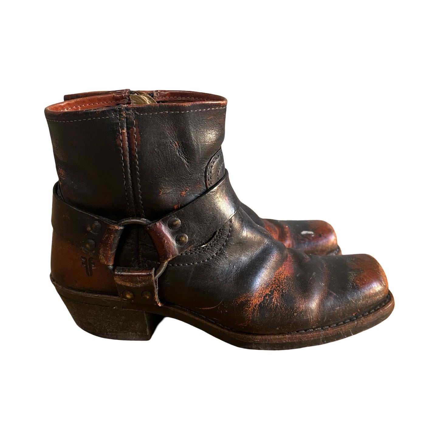 Vintage Frye Harness Ankle Zip Boots Distressed 8.5