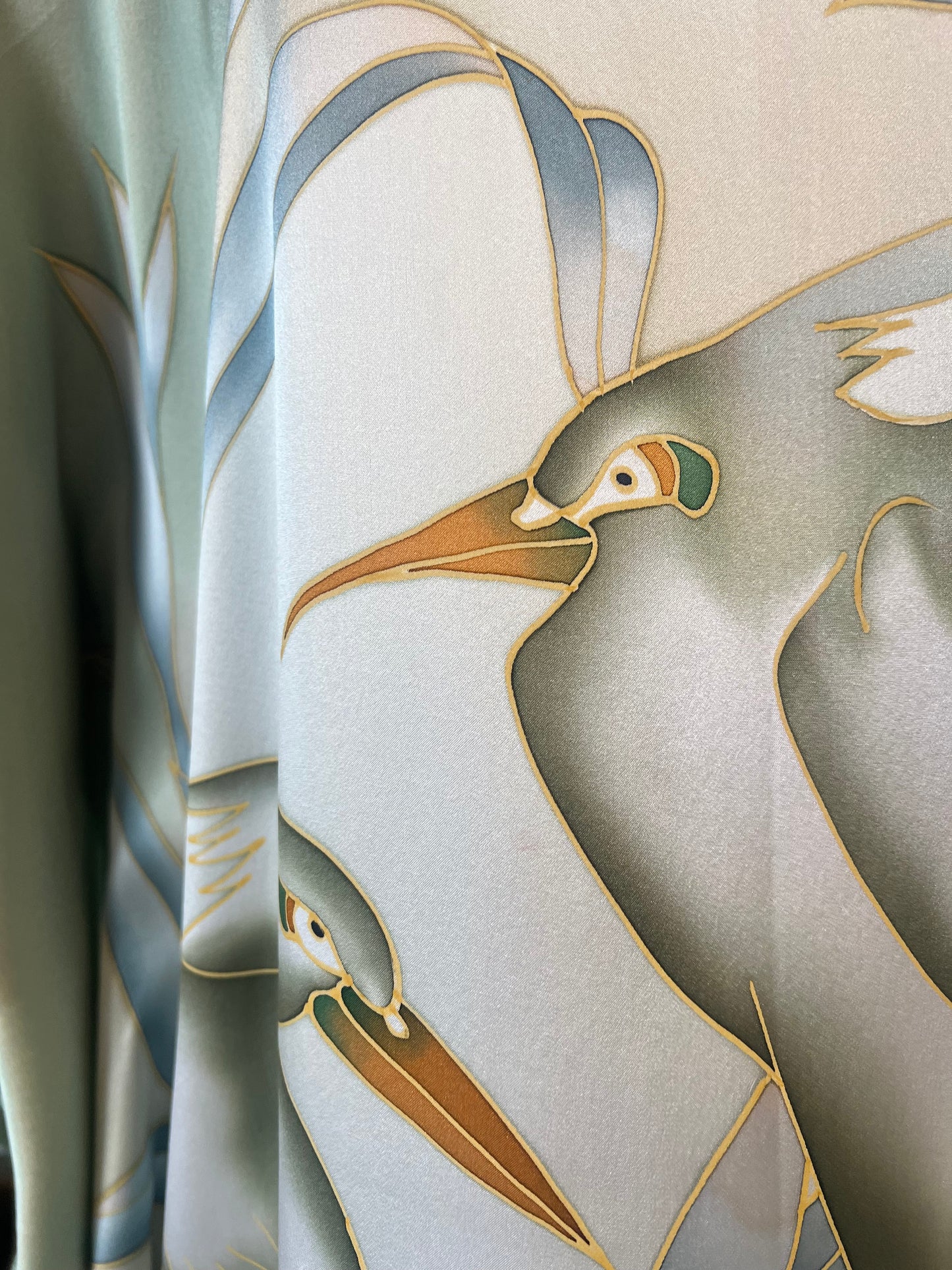 Vintage Hand Painted Batik Bird of Paradise Silk Caftan XL