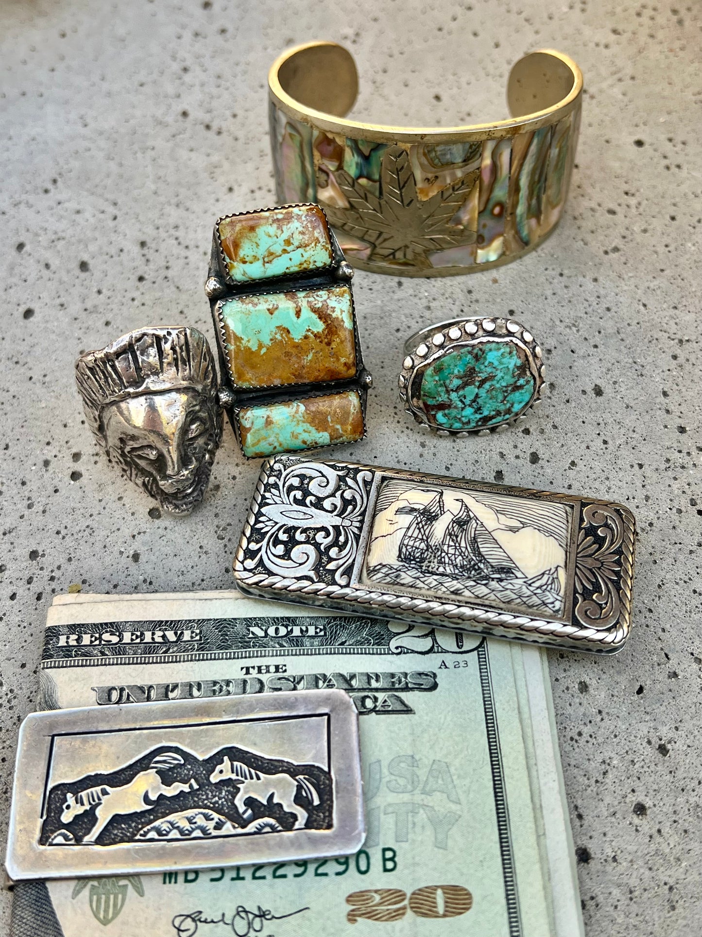 Vintage Navajo Story Teller Sterling Silver Money Clip Tom & Sylvia Kee Signed