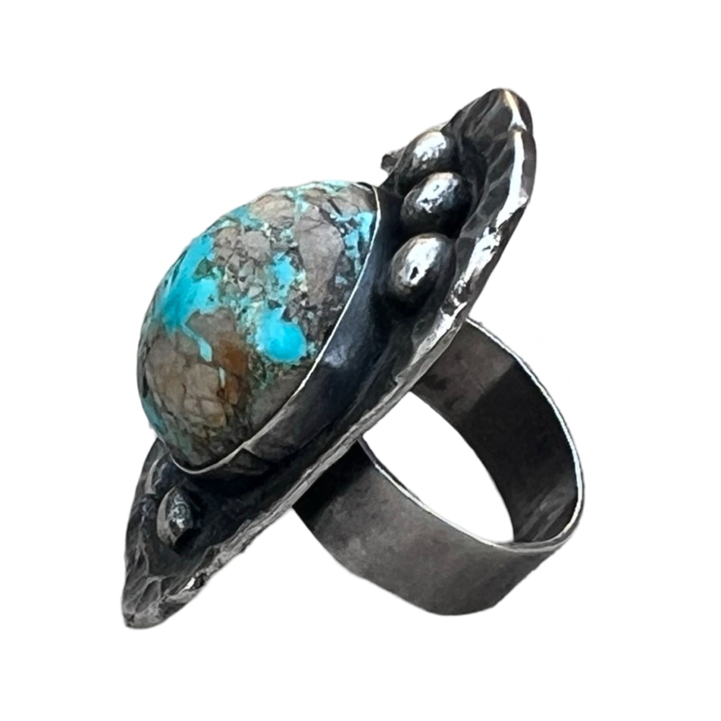 Vintage Large Navajo Brutalist Turquoise & Sterling Ring Signed Agrella 1973