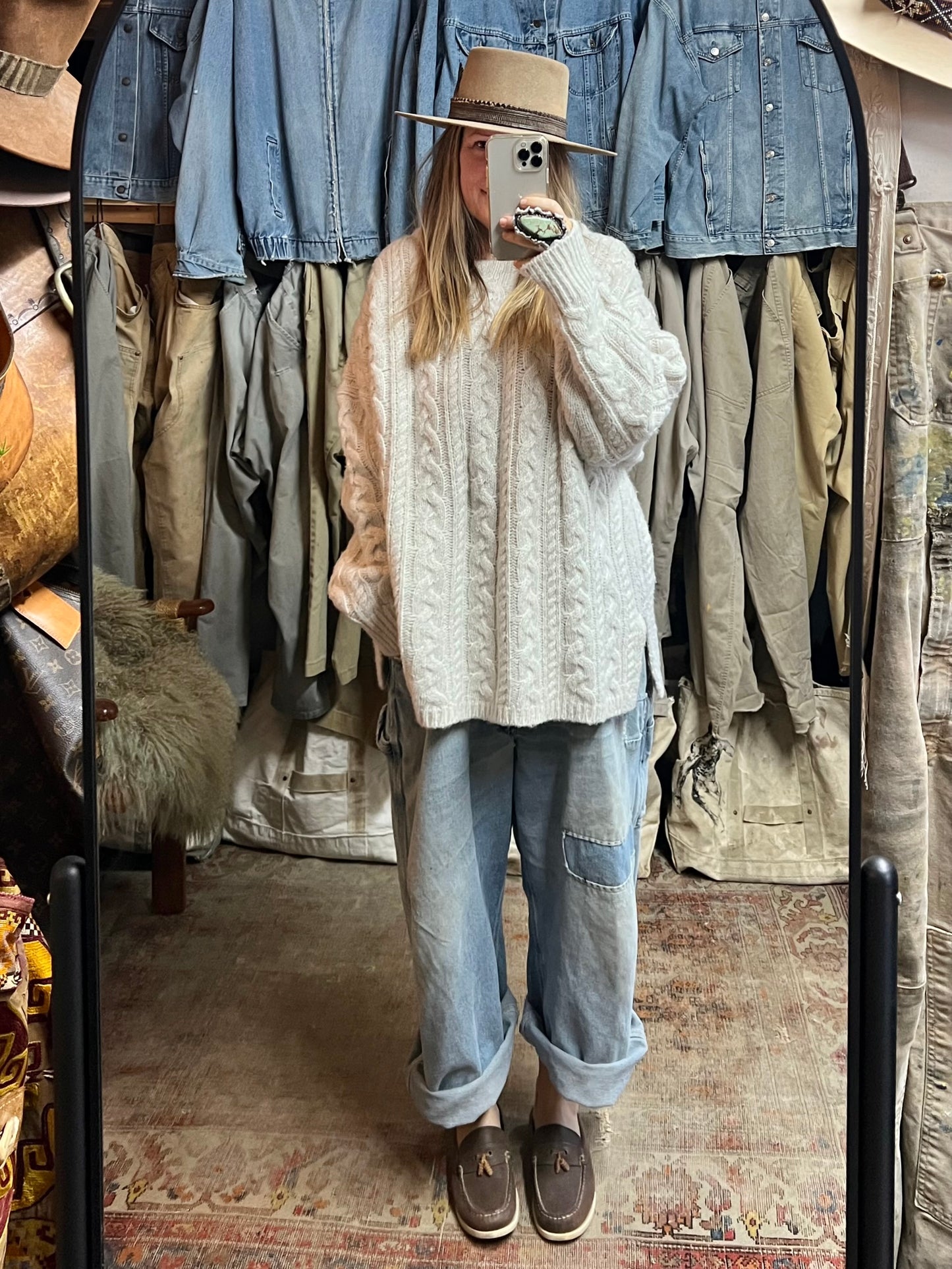 All Saints Oversized Wool Blend Cable Knit Sweater L