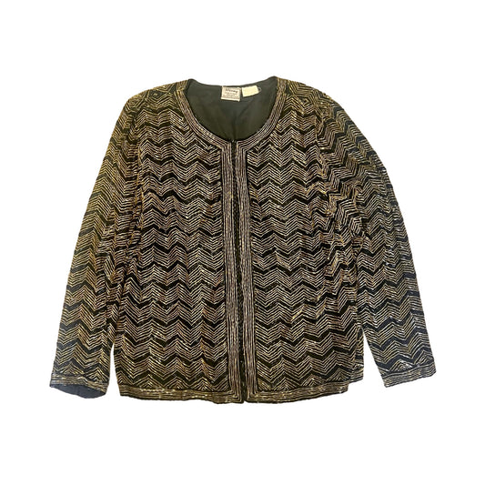 Vintage 70’s Stenay Silk & Sequin Chevron Pattern Jacket Top Made In India