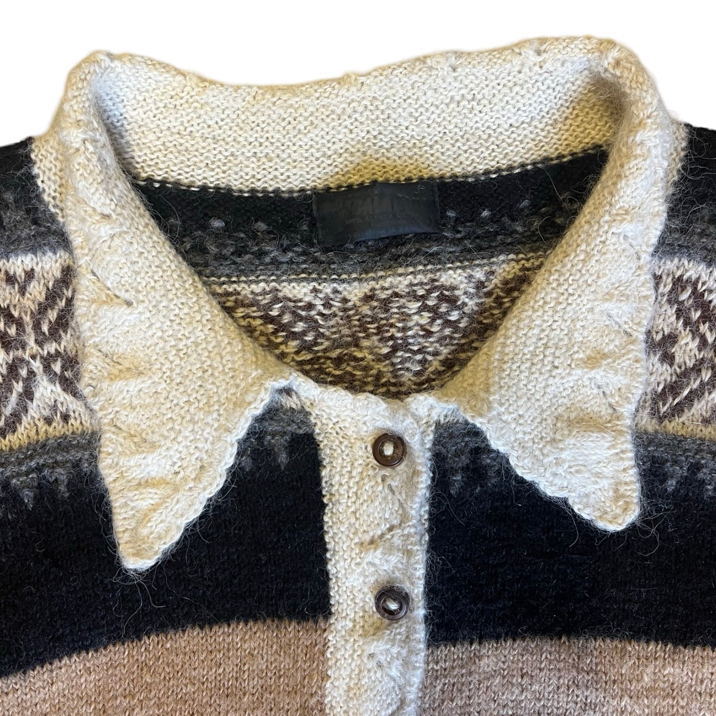 Vintage Soft Alpaca Cardigan Sweater Cowichan Style Scalloped Collar & Trim