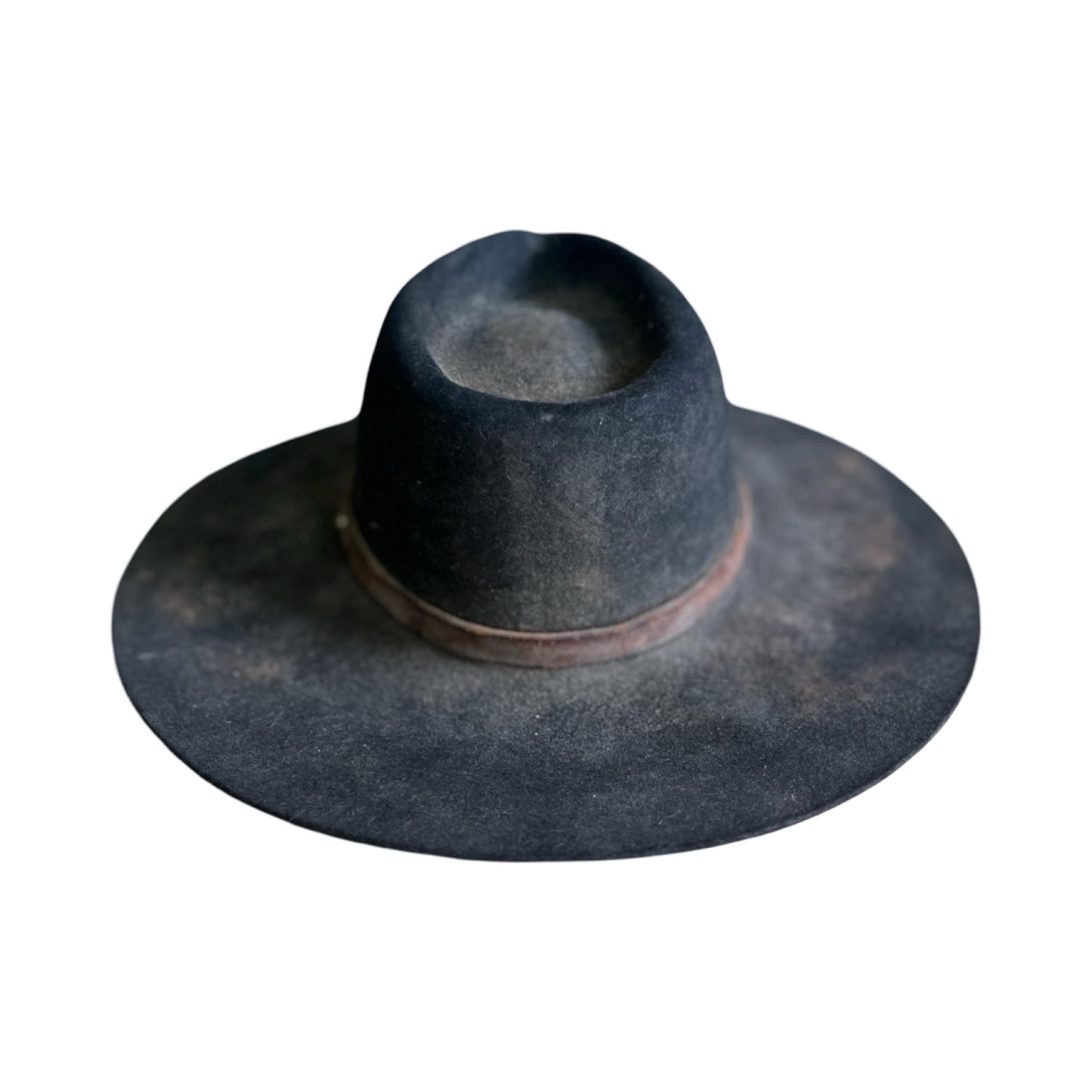Vintage Bespoke Hat Crescent Moon Leather Band Weathered Worn Western