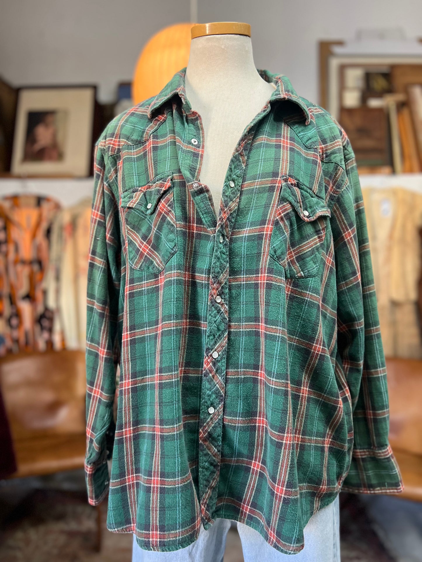 Vintage Oversized Wrangler Pearl Snap Flannel 3XL