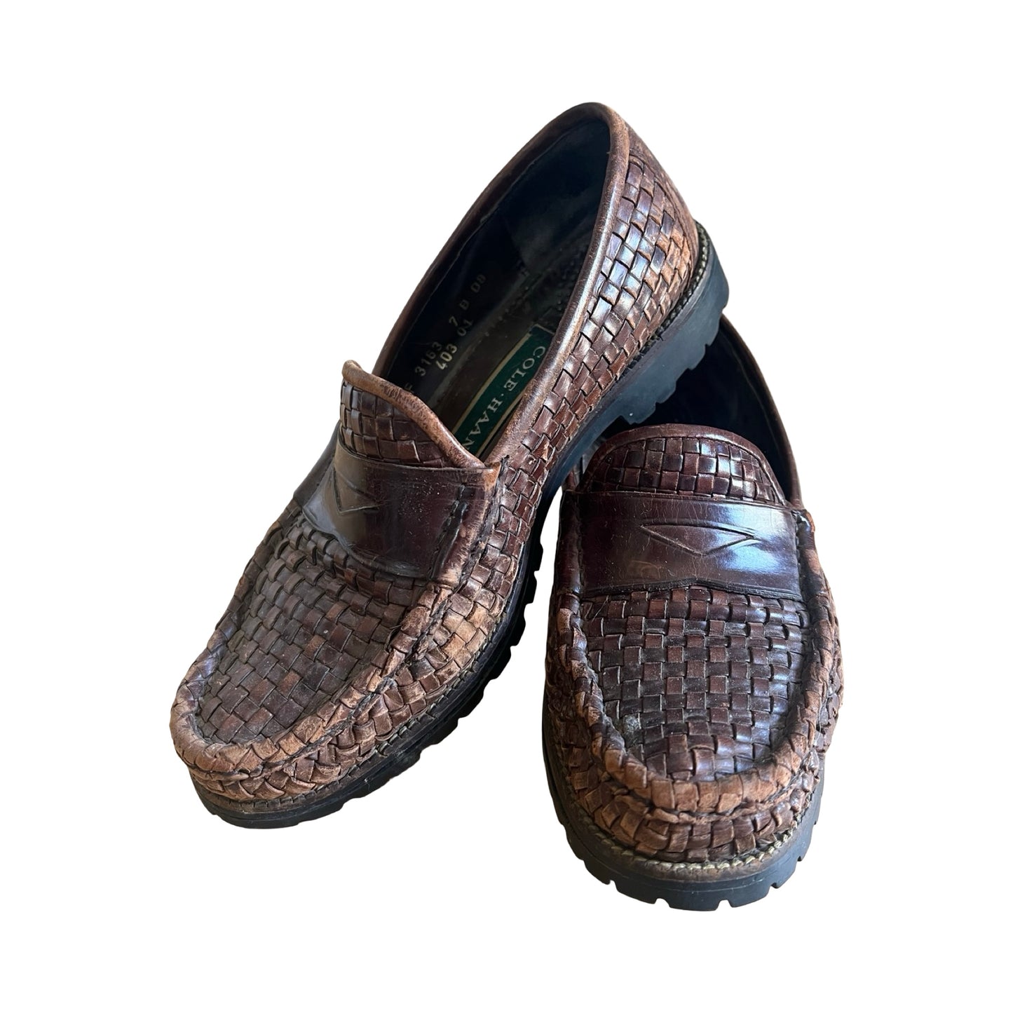 Vintage Cole Haan Woven Leather Loafers Worn to Perfection 7