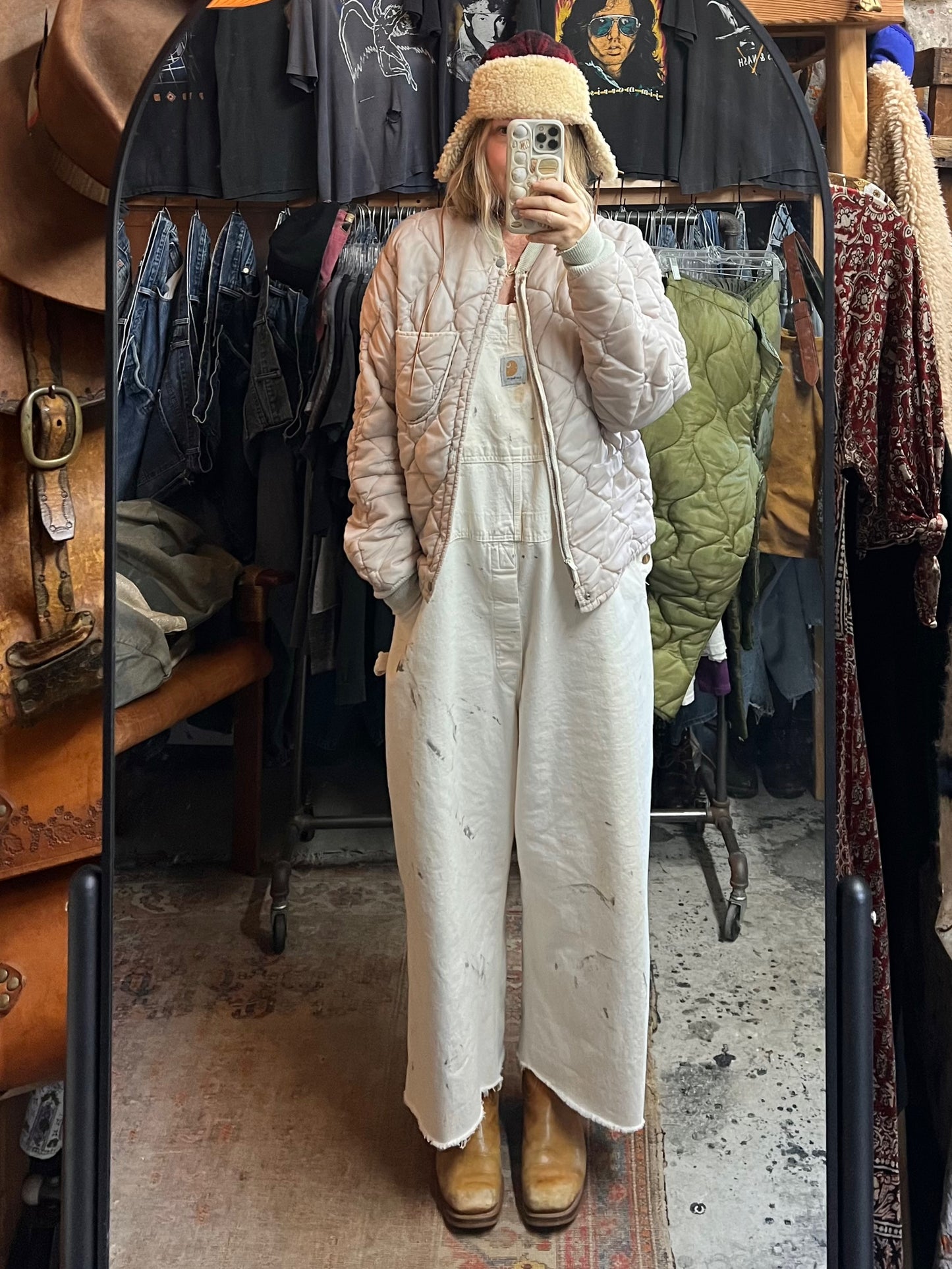 Vintage Cream Quilted Military Jacket Liner