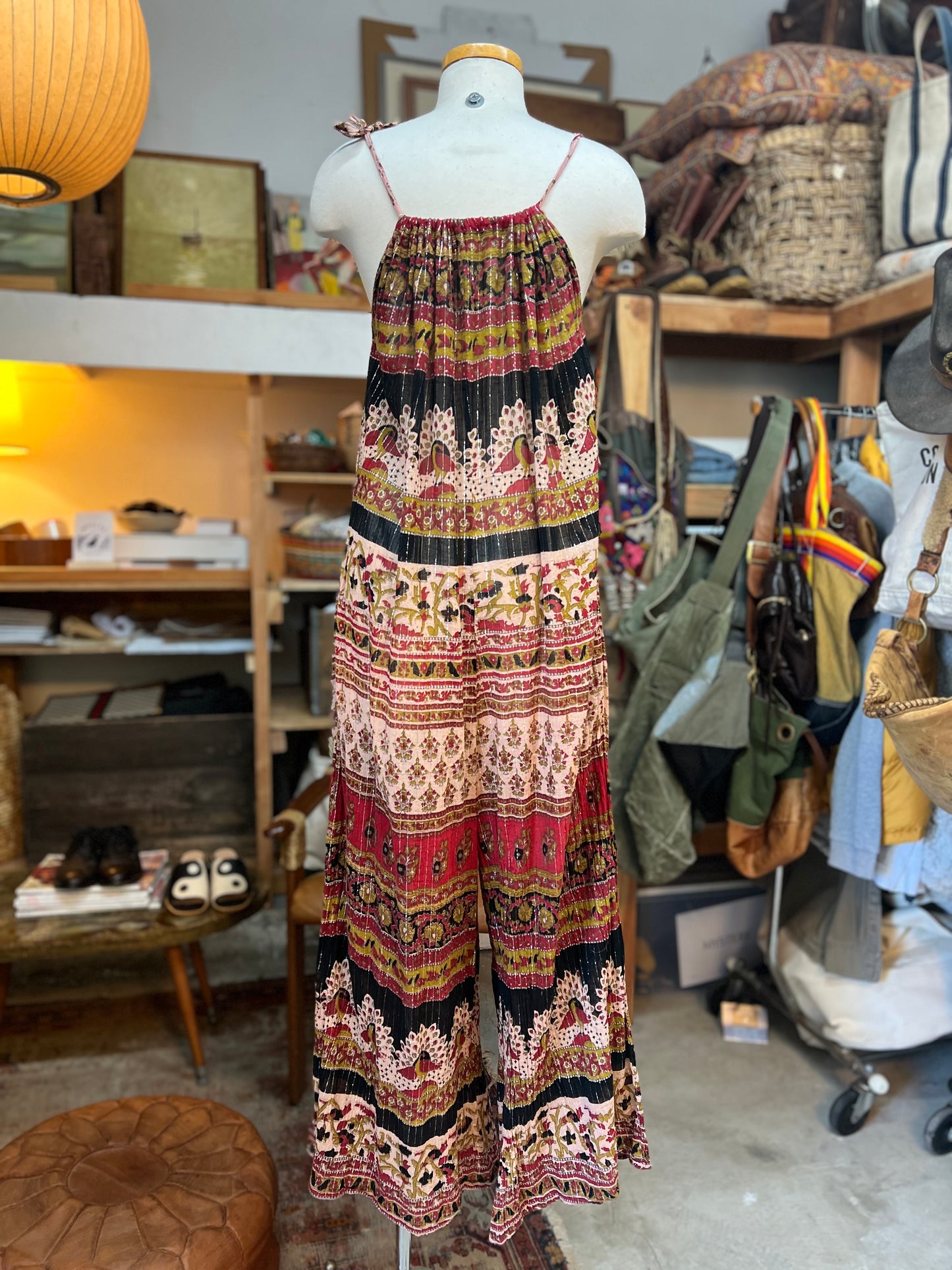 Rare Handmade Vintage India Block Print Jumpsuit w/ Pockets Free Size