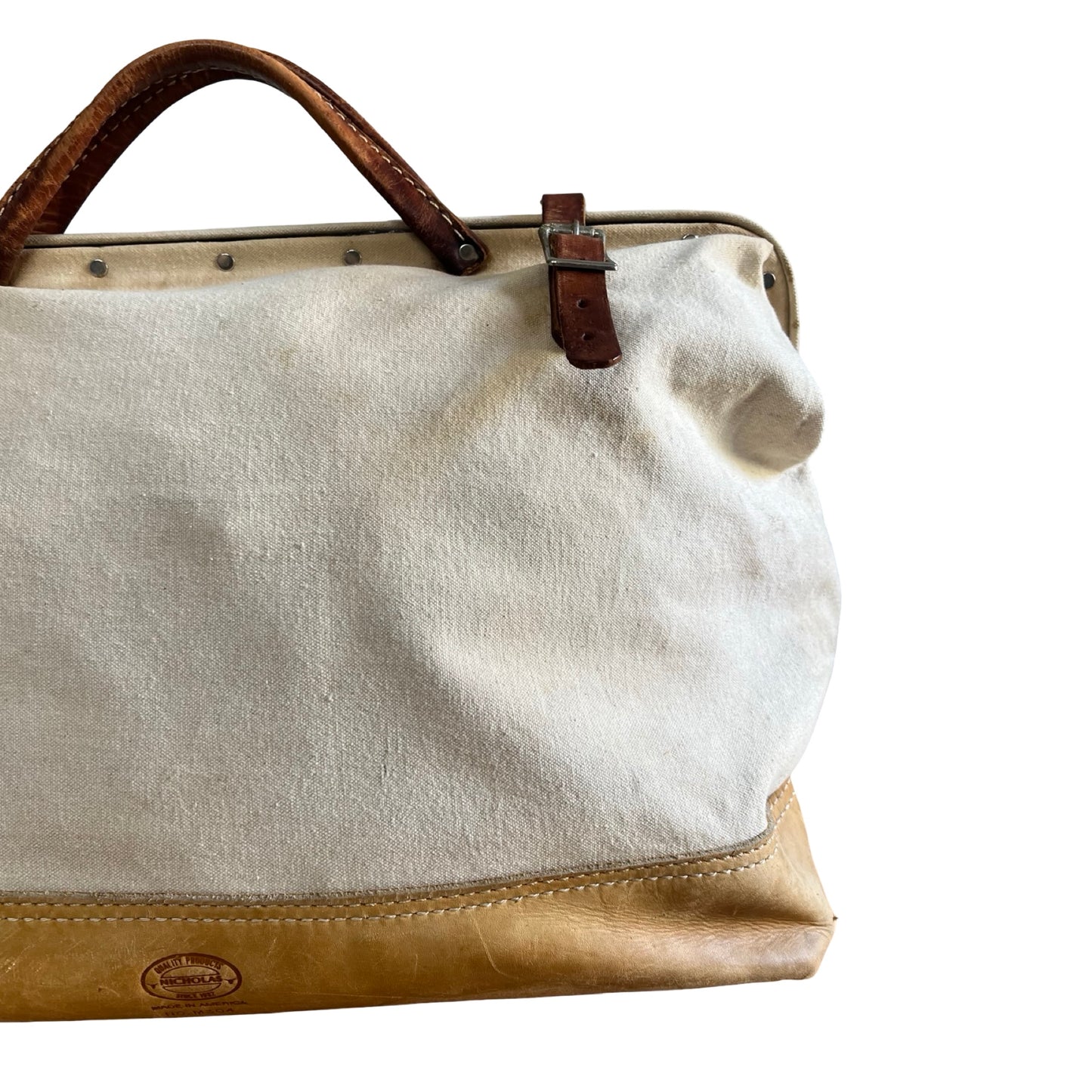 Vintage 1980’s Distressed Nicholas Canvas & Leather Tool Tote
