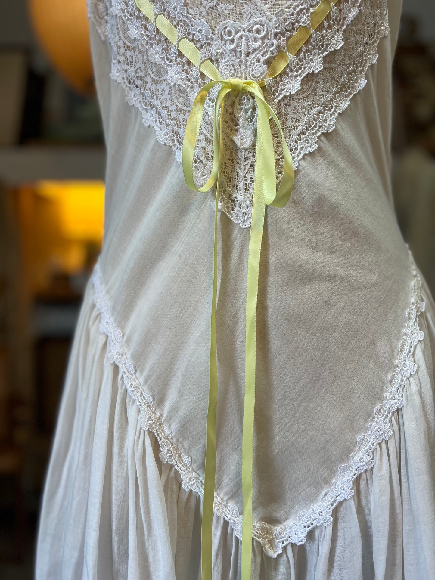 Vintage Cotton Bohemian Nightie Dress w/ Lace Trim