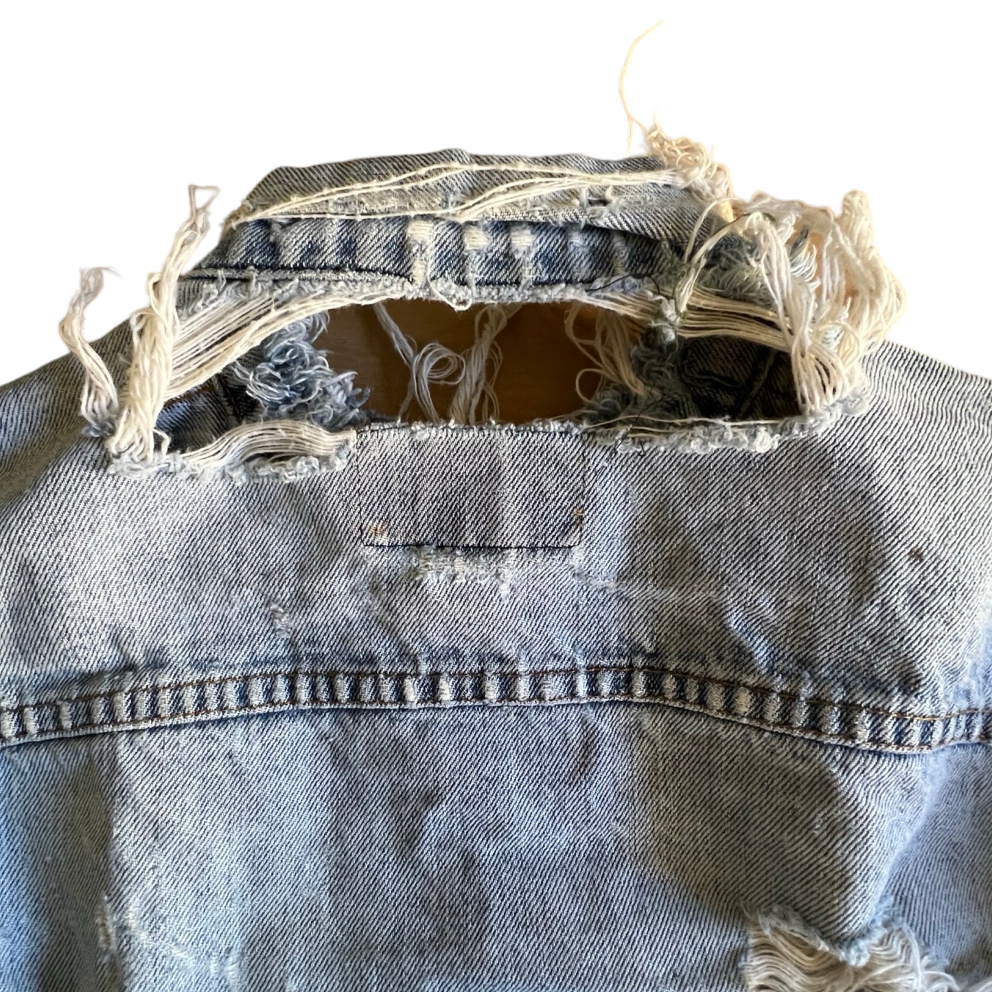 Vintage Thrashed & Distressed Levi’s Denim Jacket Harley Davidson and USA Patches