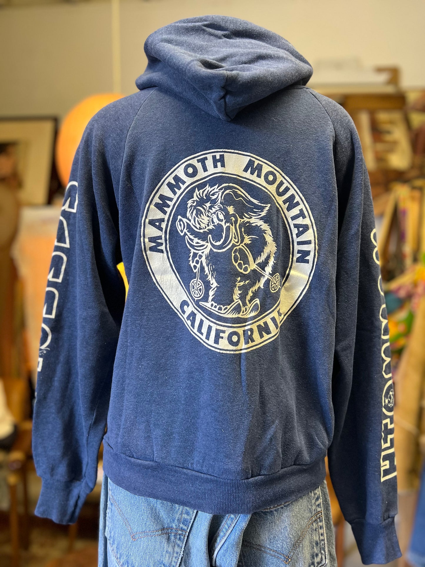 Vintage Original 80’s Mammoth Mountain California Hoodie Rare ‘Skier’ on Sleeve Graphic M/L