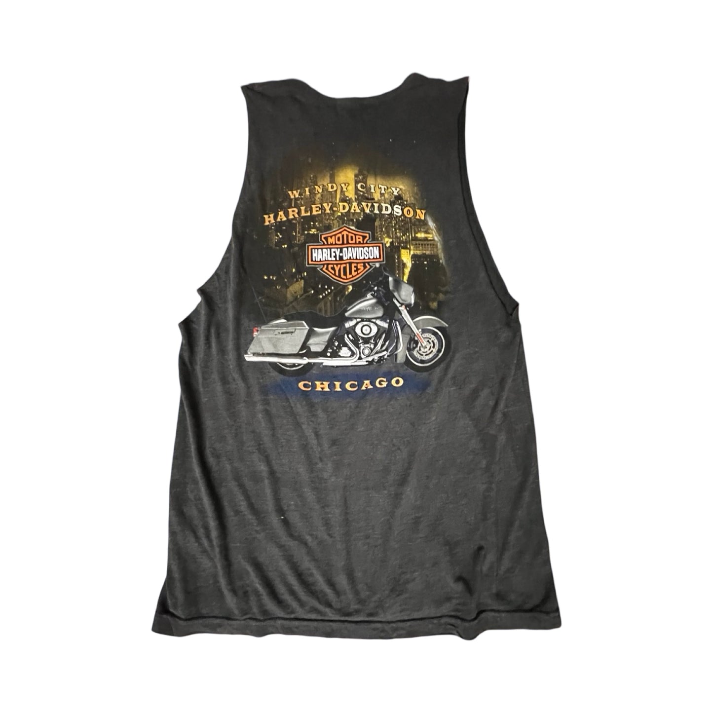 Vintage Harley Davidson Muscle Tee USA Number One Chicago 2010 Cut Off T-Shirt L/XL