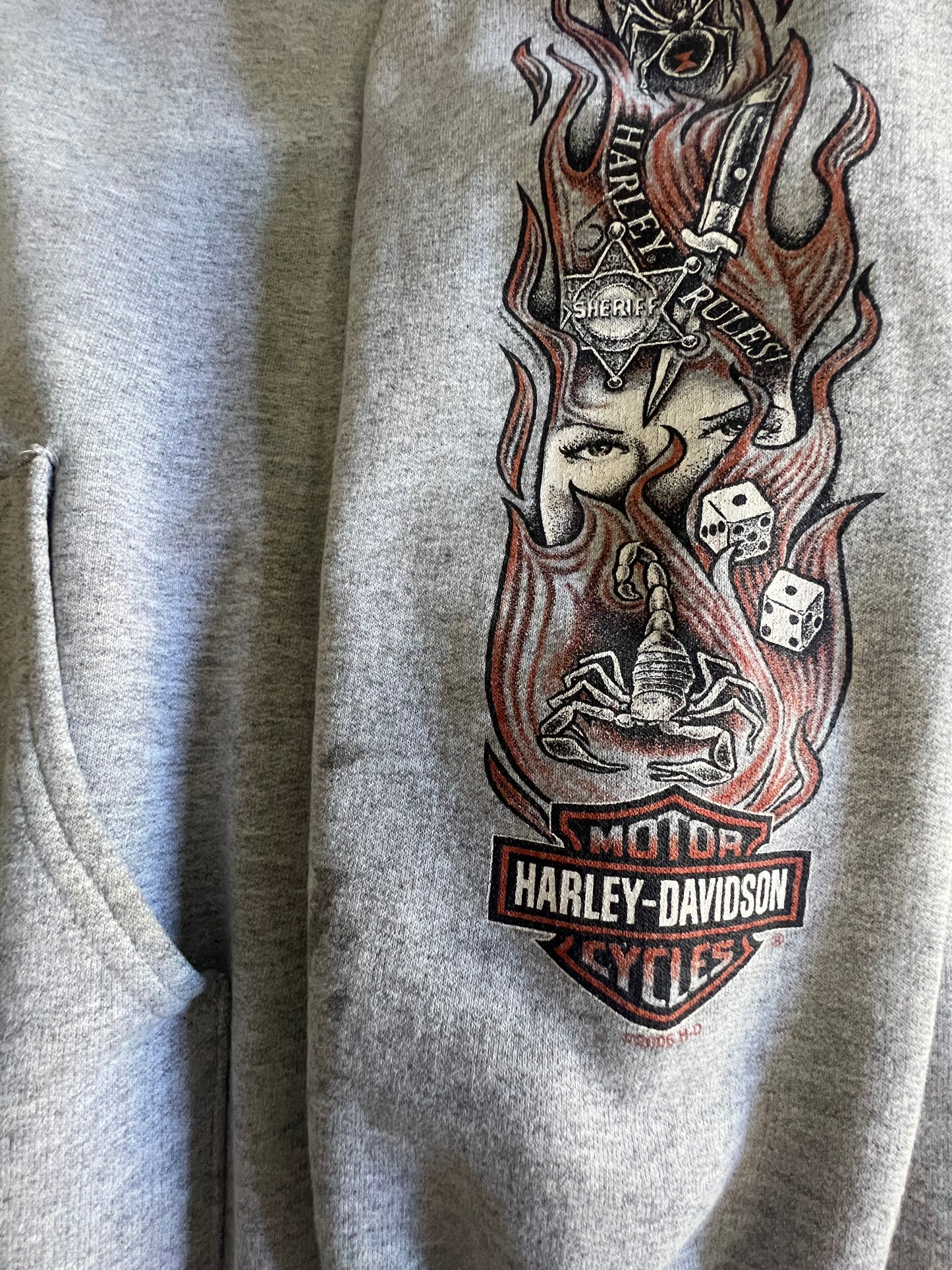 Vintage Heavily Distressed Oversized Harley Davidson Zip Hoodie 3XL