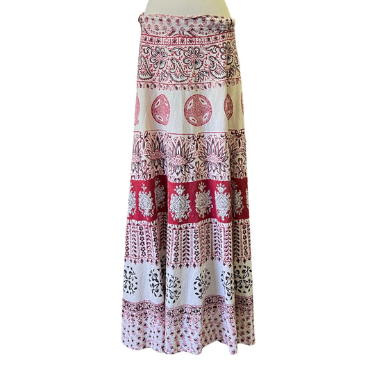 Vintage 70’s Bohemian India Block Print Maxi Skirt L