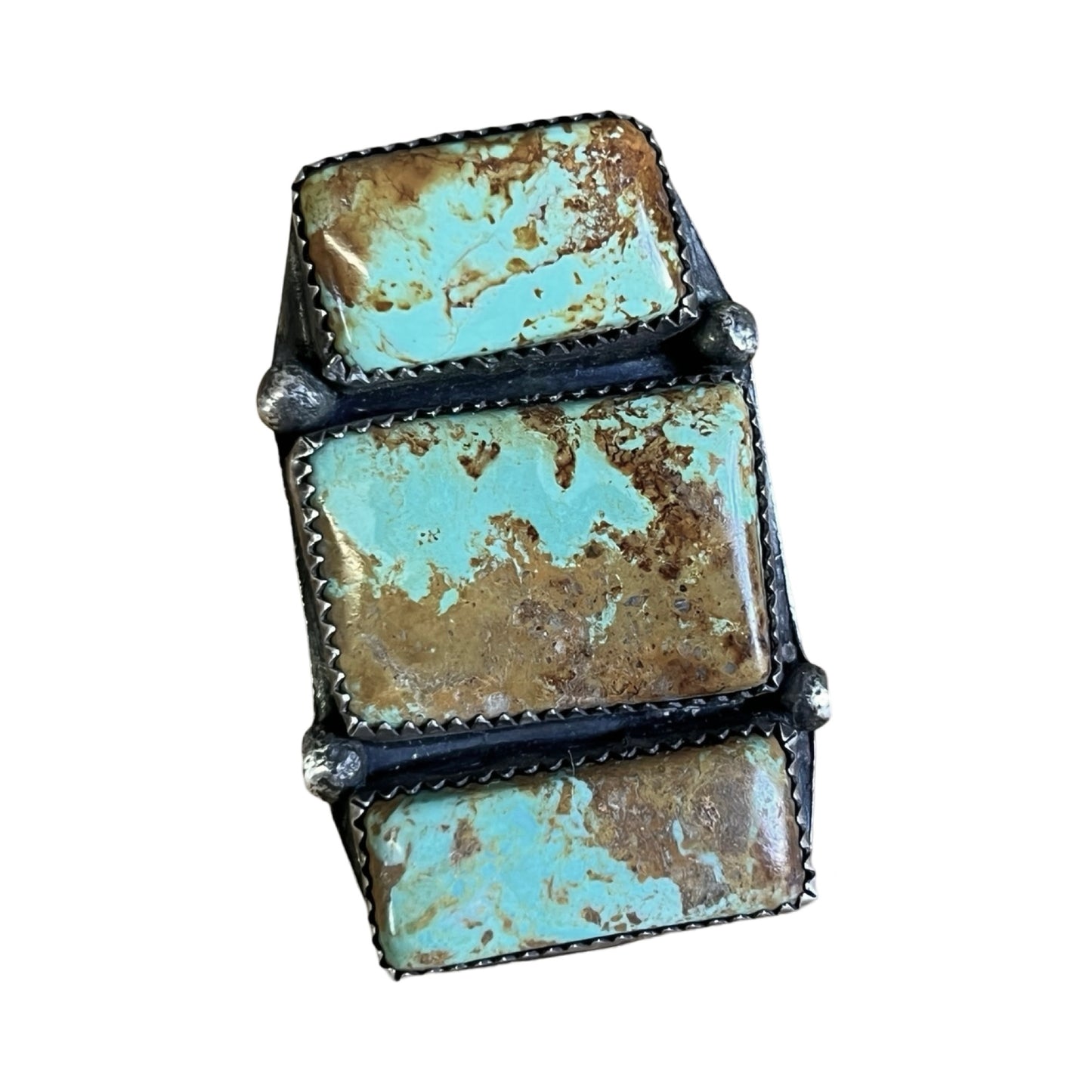 Vintage Large Navajo Polished Turquoise Sterling Silver Ring Size 10.5