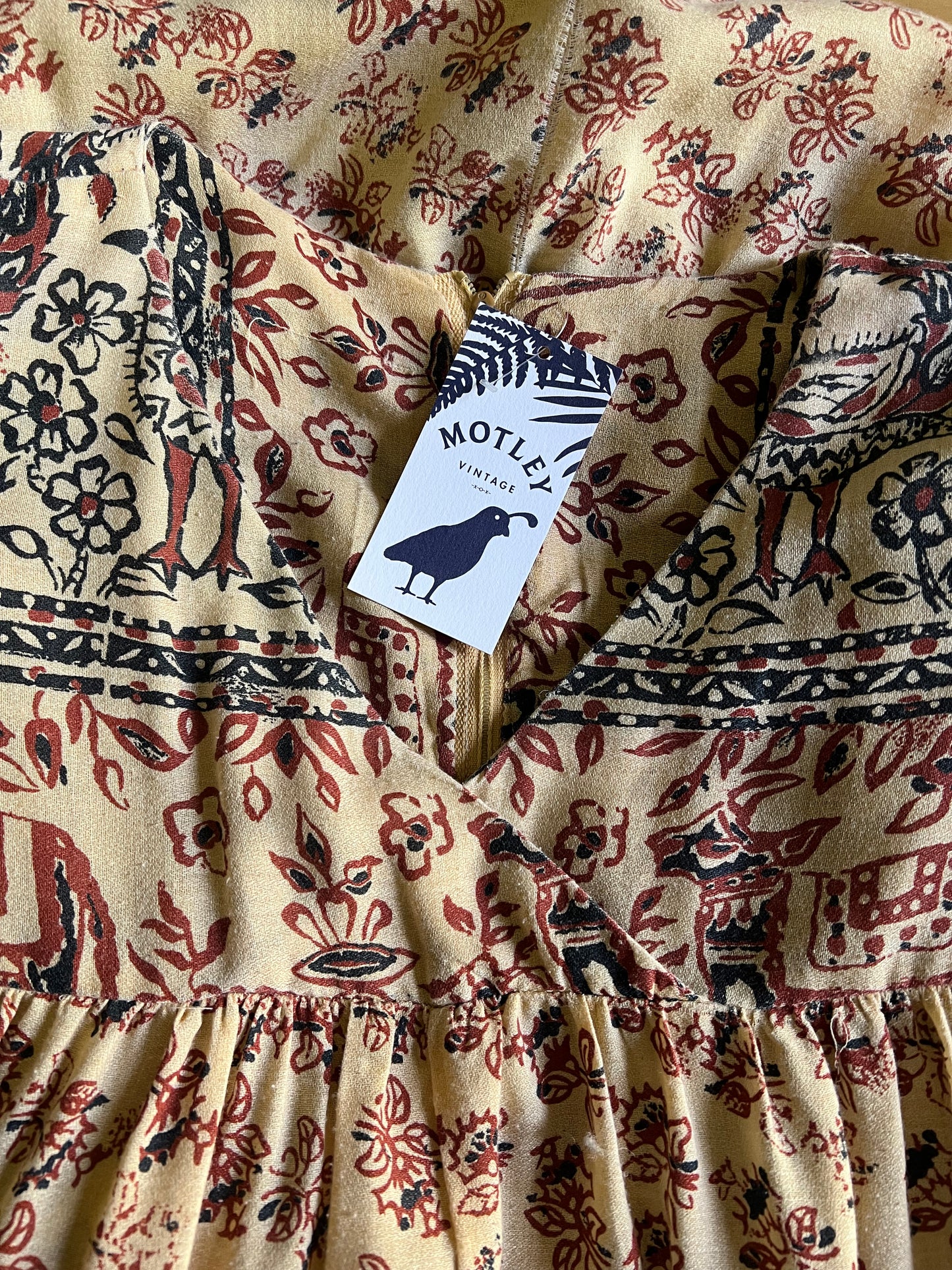 Vintage 70’s Handmade Bohemian India Block Print Cotton Maxi Dress