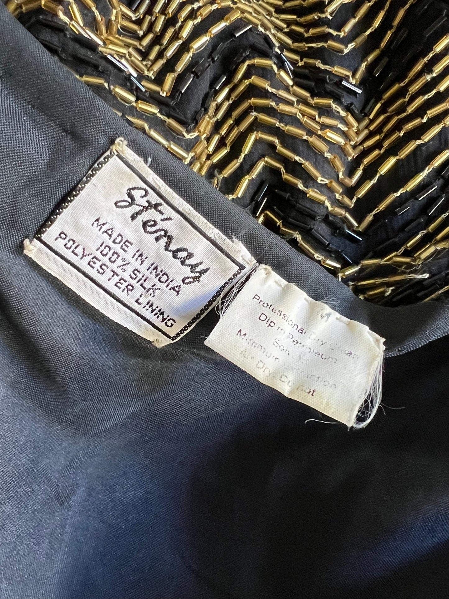 Vintage 70’s Stenay Silk & Sequin Chevron Pattern Jacket Top Made In India
