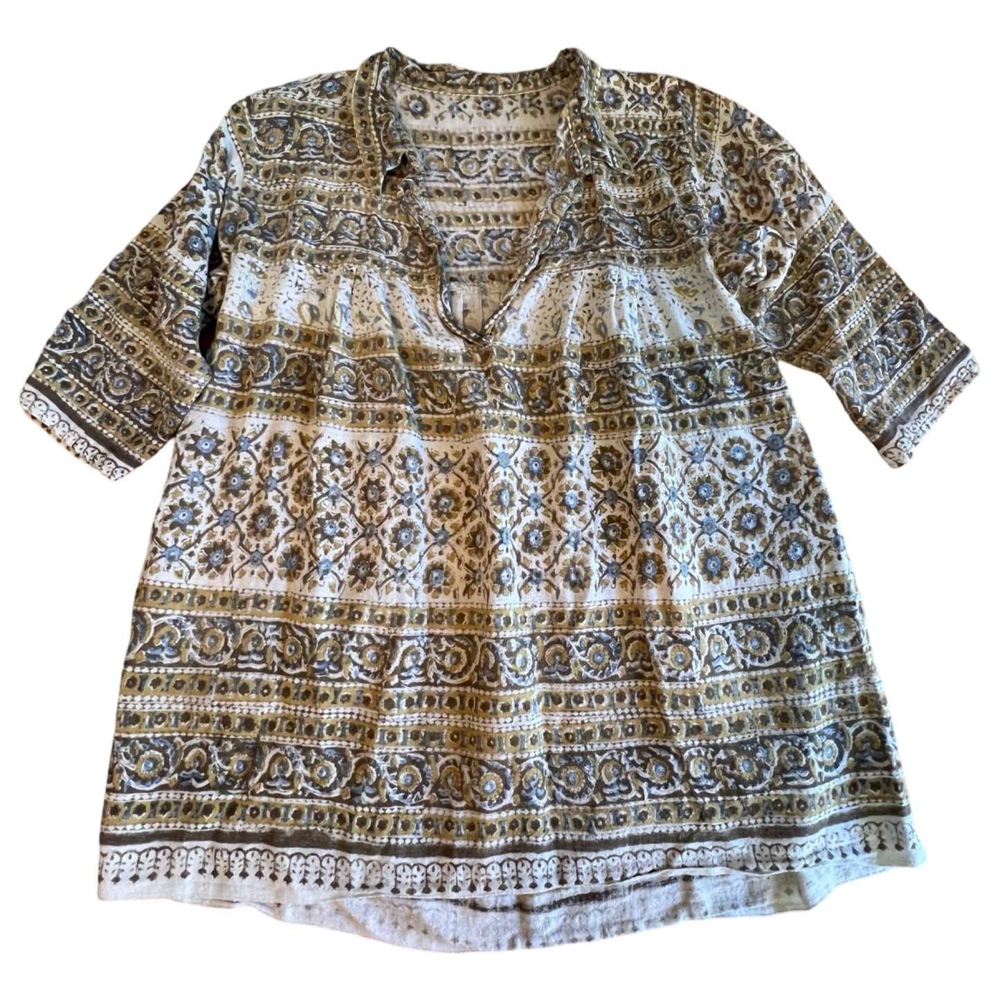 Vintage Handmade Cotton Gauze 3/4 Sleeve Bohemian Tunic