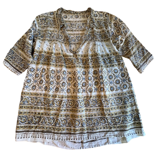 Vintage Handmade Cotton Gauze 3/4 Sleeve Bohemian Tunic