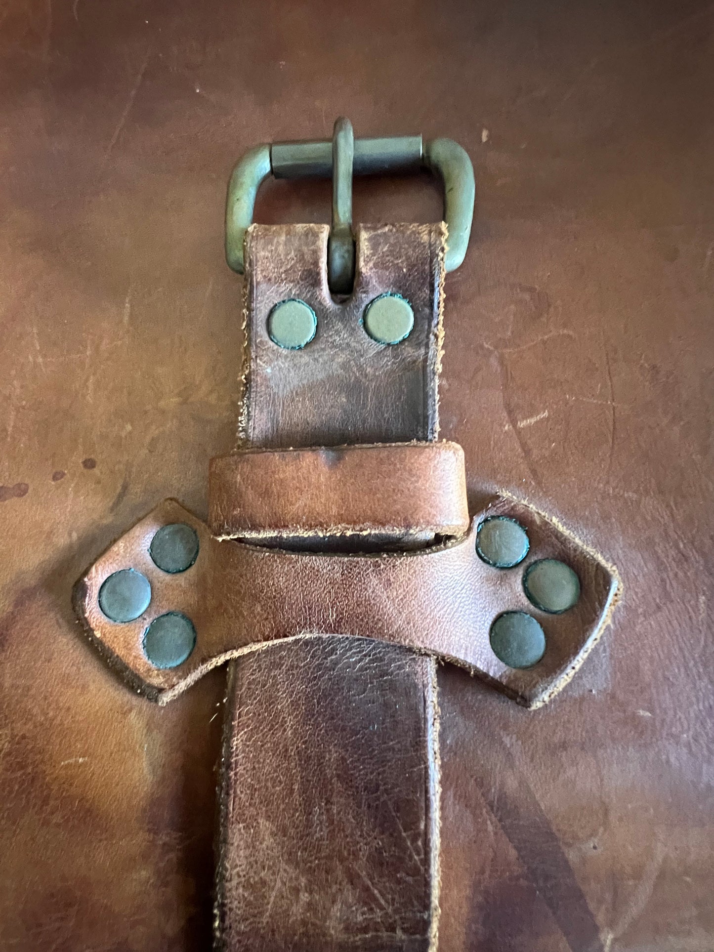 Vintage 70’s Handmade Tooled Leather Messenger Briefcase Brass Hardware