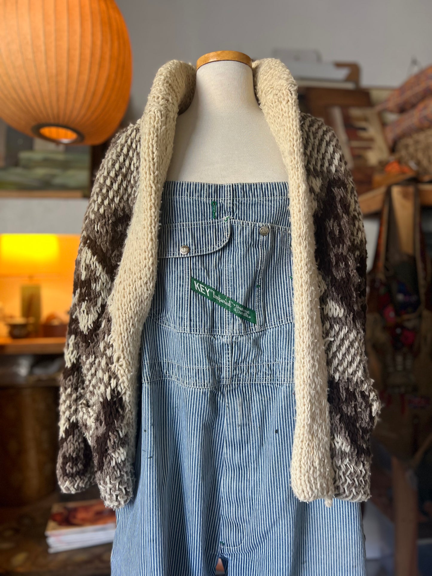 Vintage Distressed Key Imperial Engineer Striped Oversized Overalls XXL