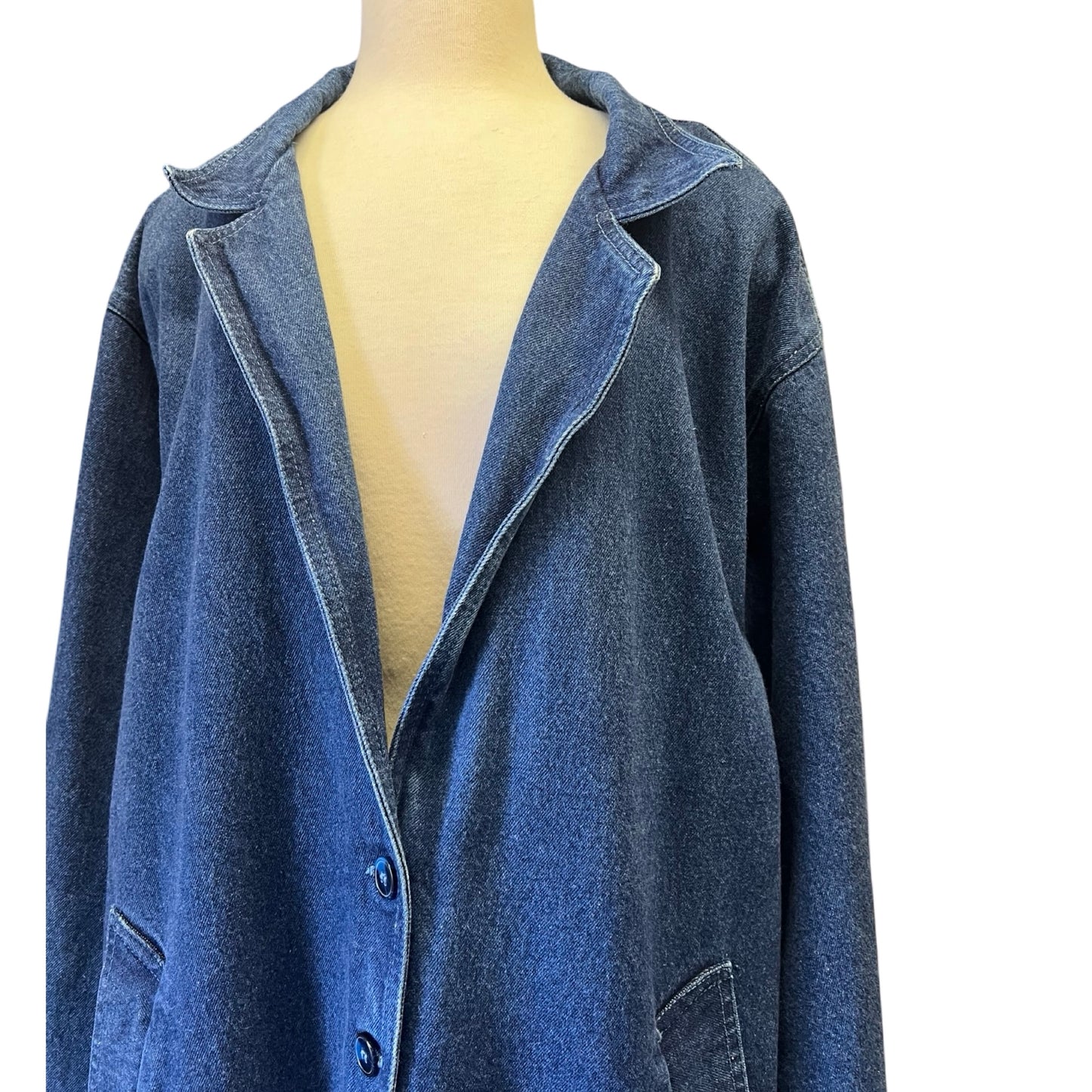Vintage 80’s Denim Duster Trench Coat Illusions L