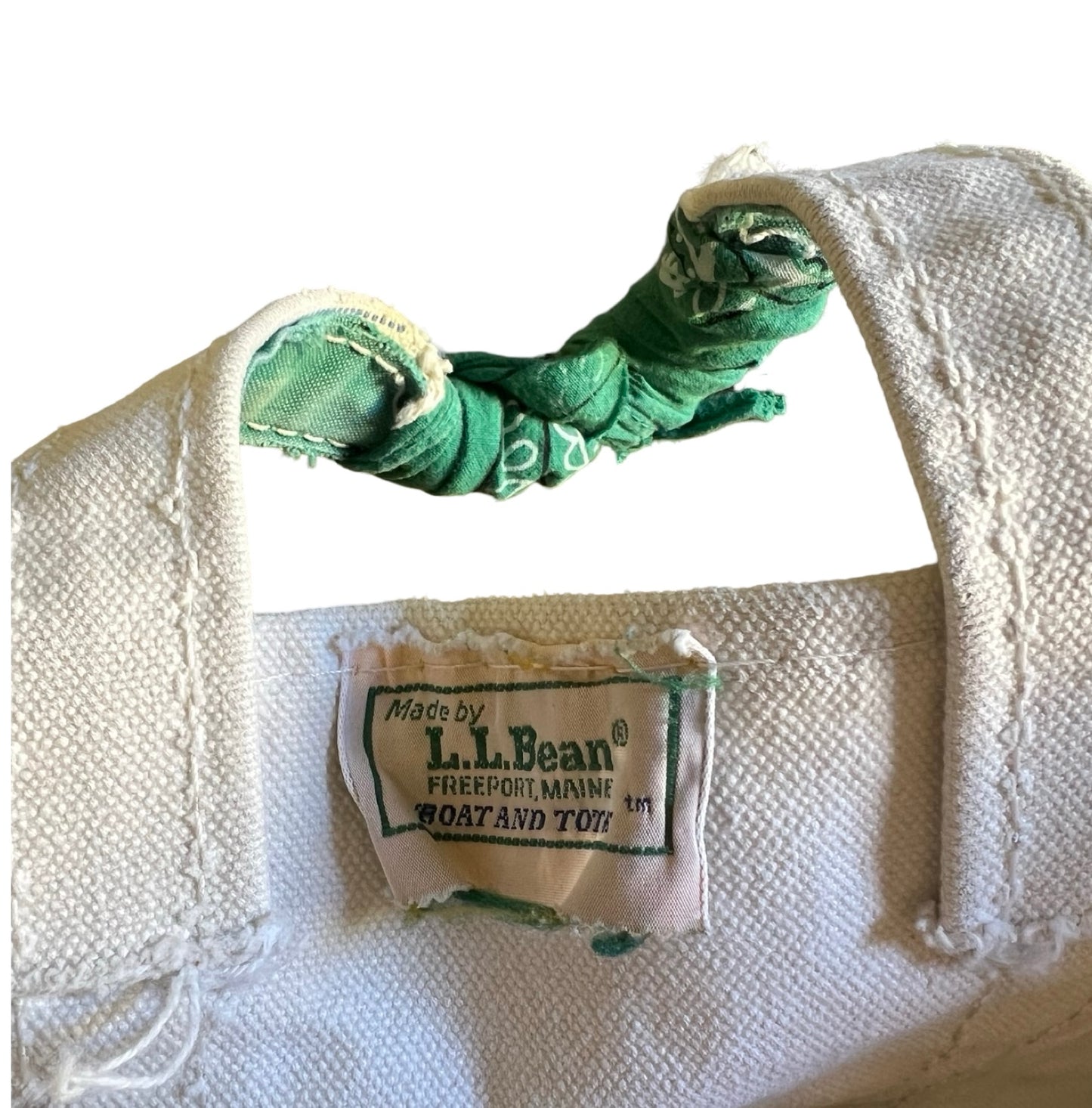 Vintage LL Bean Boat & Tote Small Distressed w/ Vintage Bandana Handle Repair