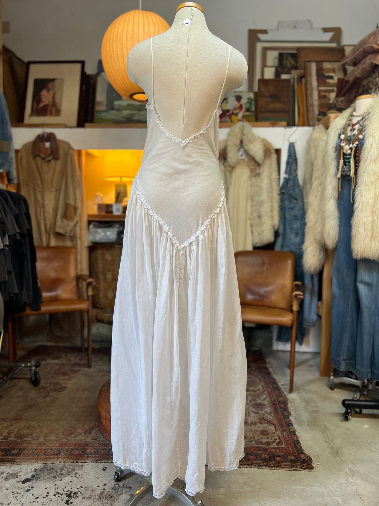 Vintage Cotton Bohemian Nightie Dress w/ Lace Trim
