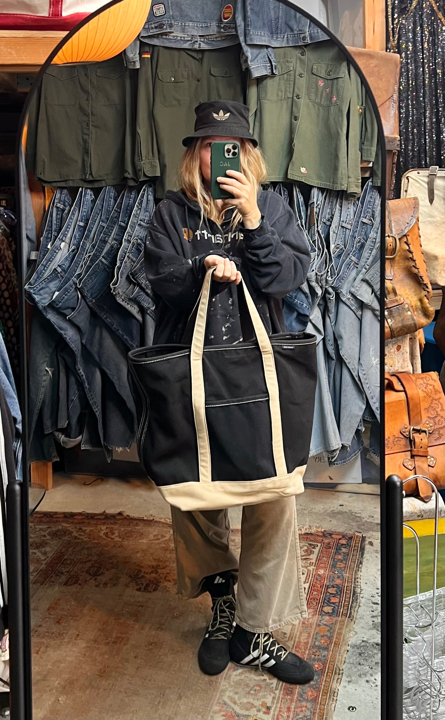 Vintage 80’s/90’s XL Lands End Canvas Tote Black & Cream
