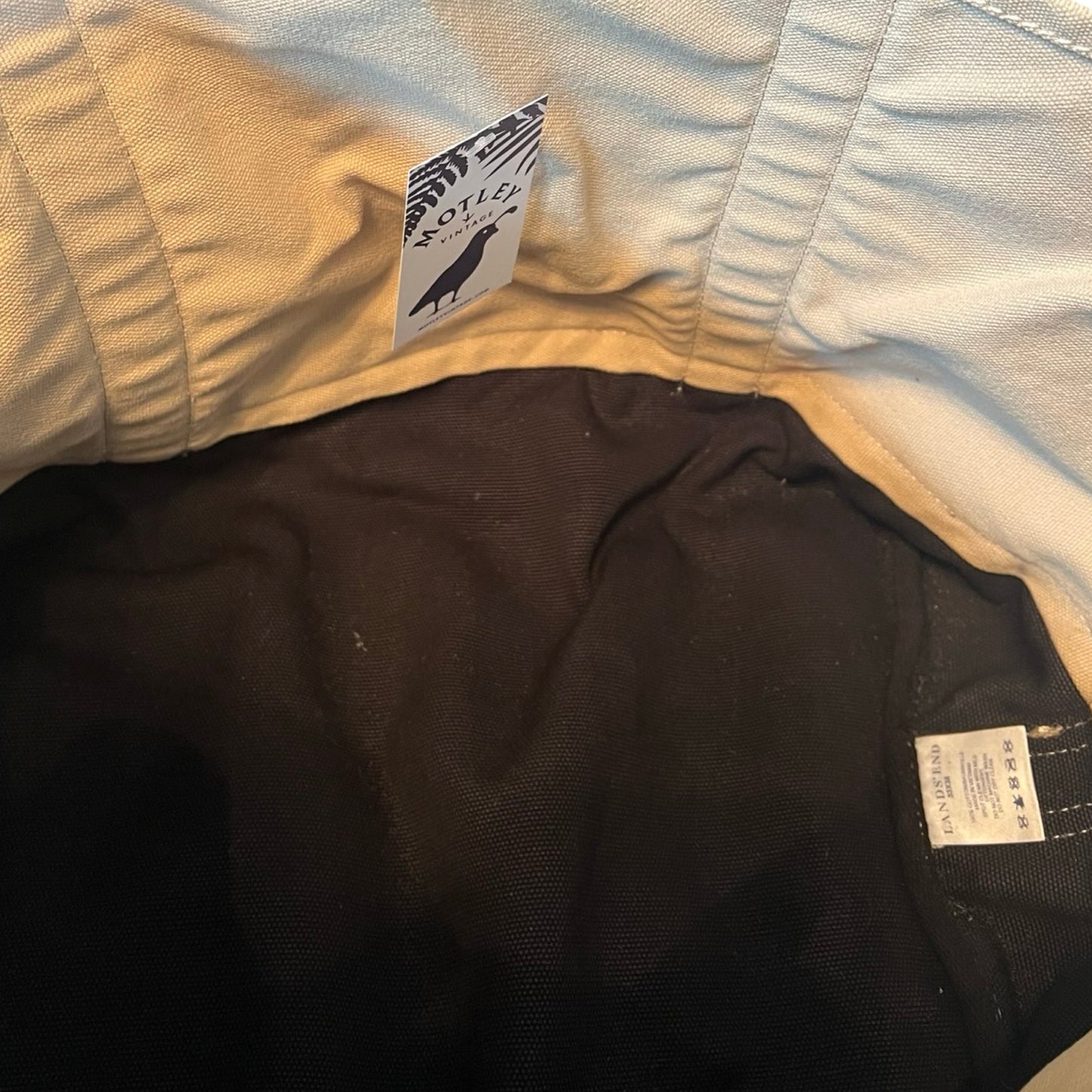 Vintage 80’s/90’s XL Lands End Canvas Tote Black & Cream