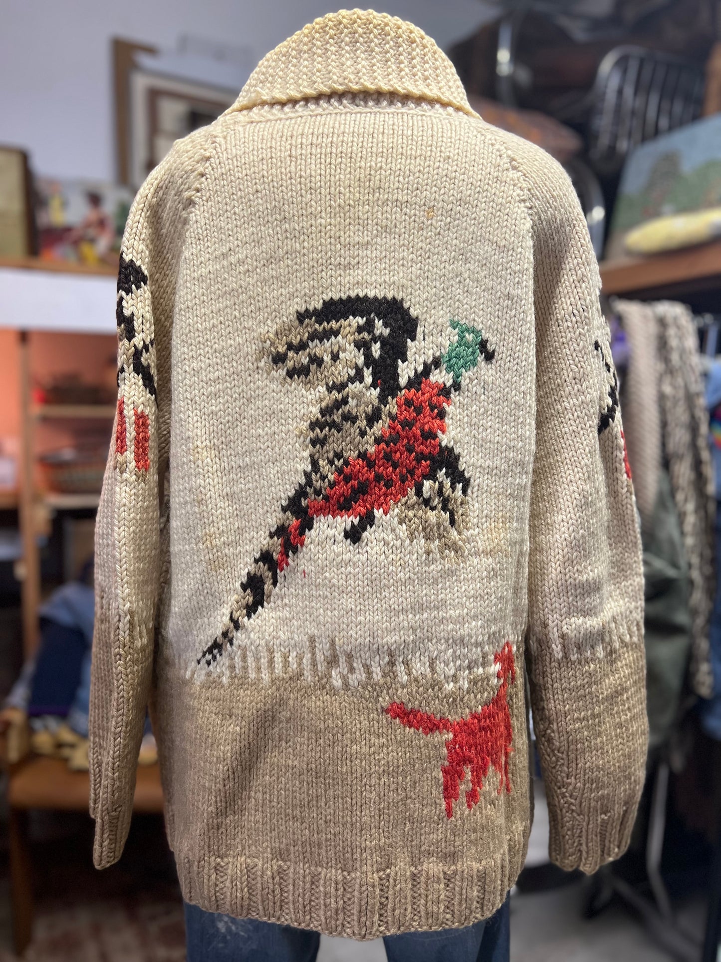 Vintage 50’s/60’s Pheasant Hunter Cowichan Cardigan Zip Front Sweater XL