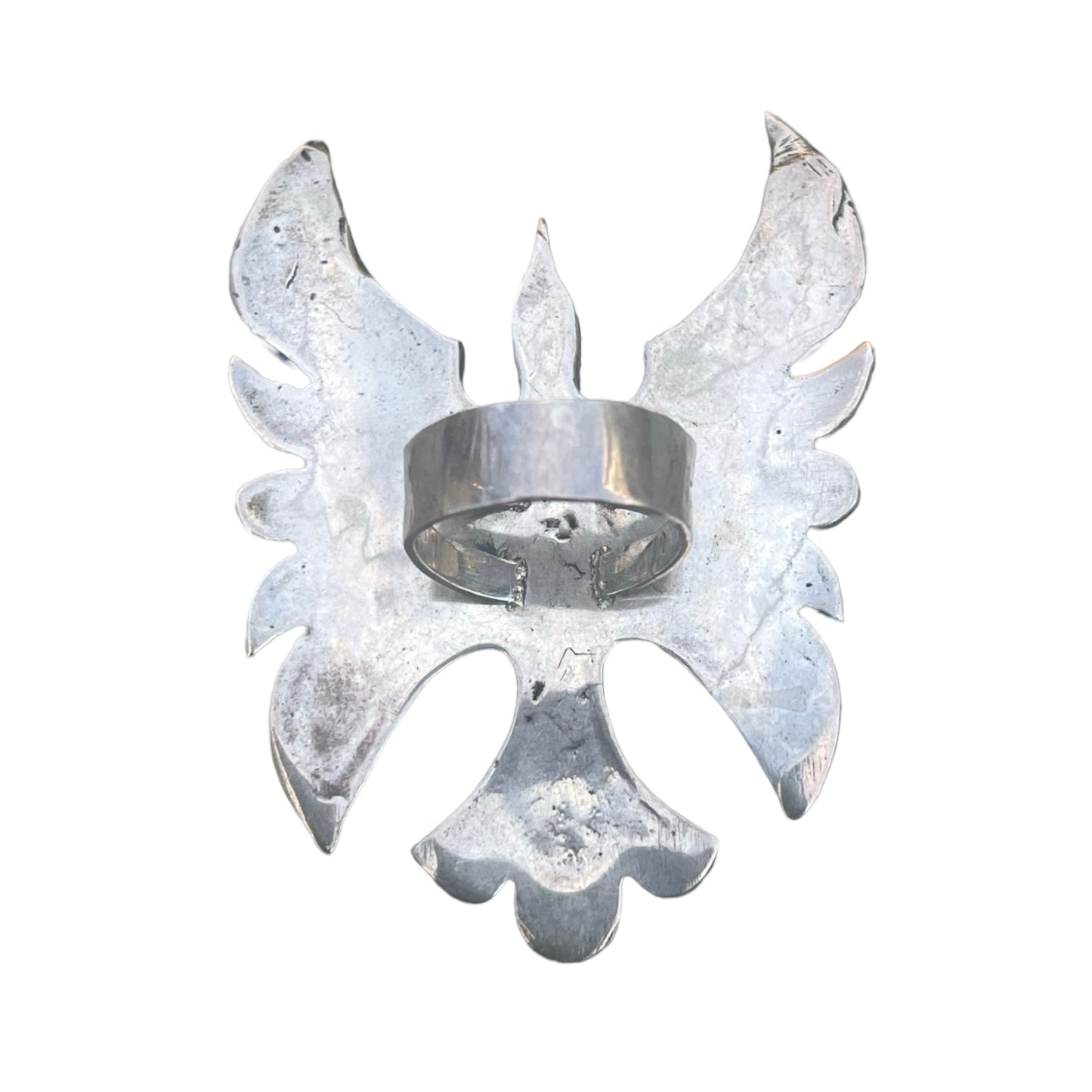 Huge Vintage Navajo Sterling Silver Turquoise & Coral Mosaic Inlay Thunderbird Ring Size 9