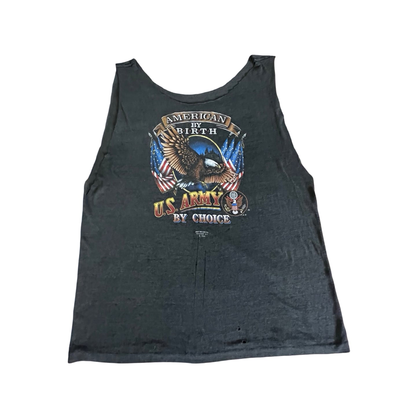 Vintage 1988 “American By Birth US Army By Choice” Cut Off Single Stitch Tank T-Shirt L