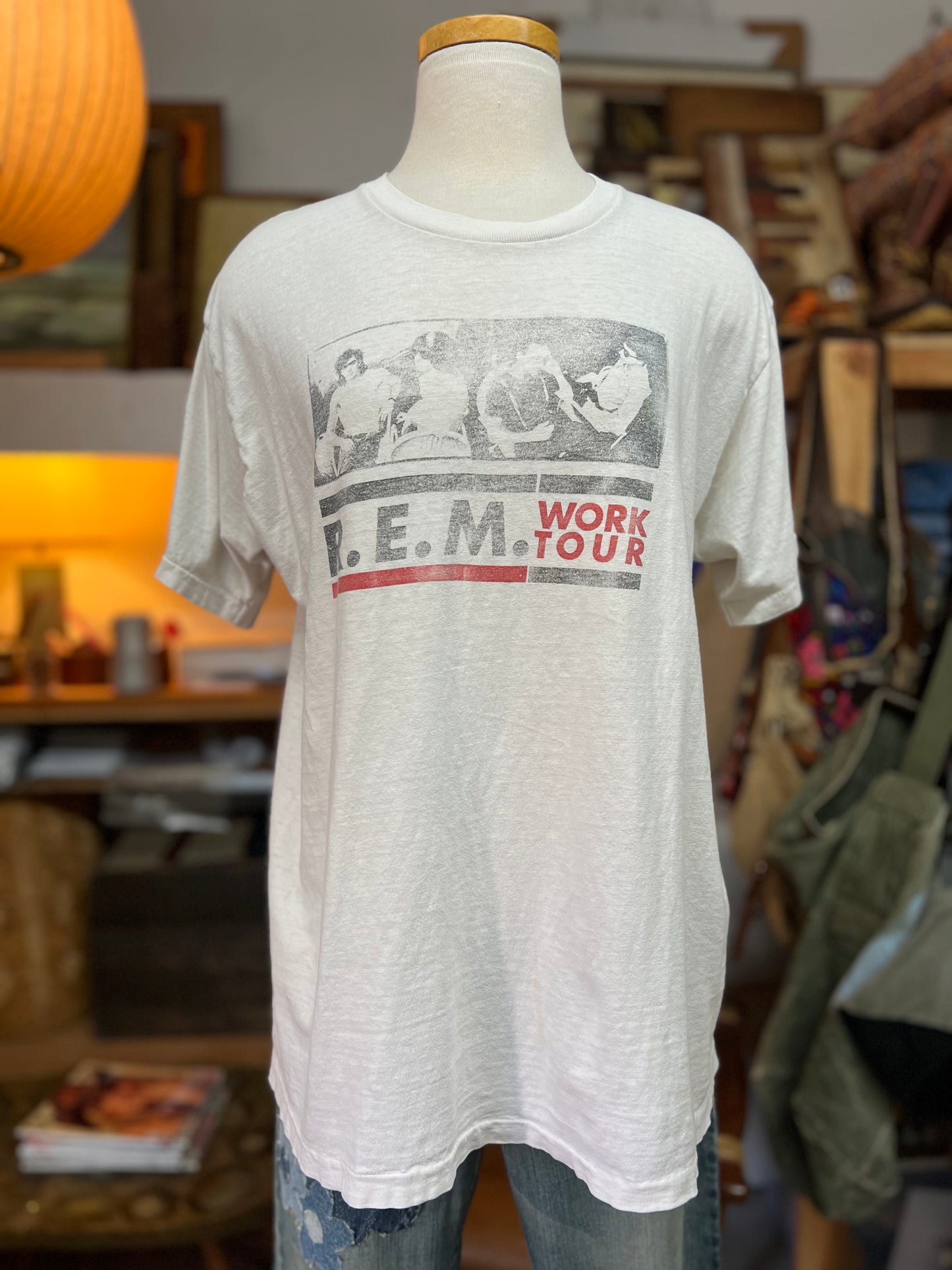 Vintage 1987 REM Work Tour Single Stitch Double Sided Rock Tee XL