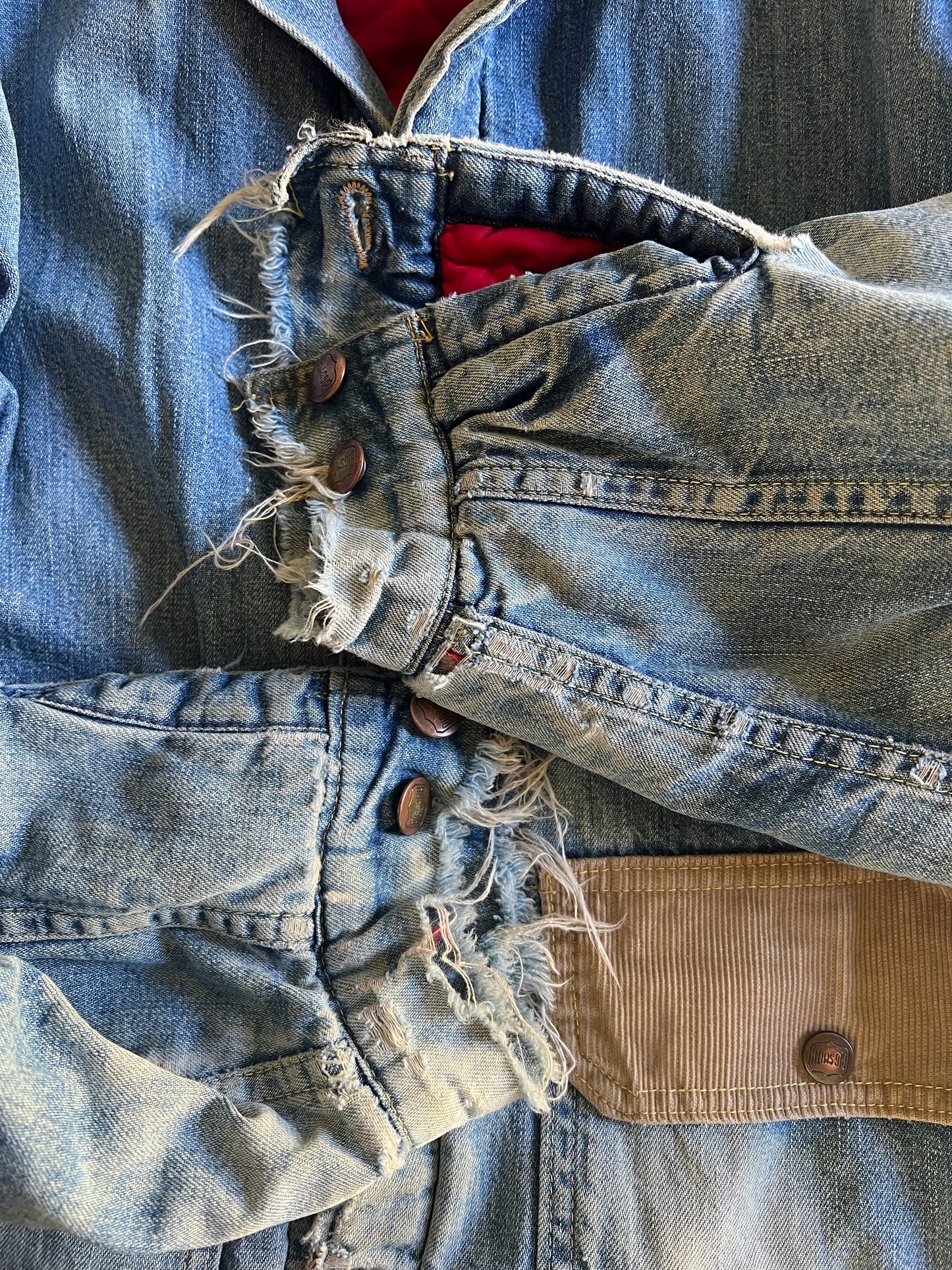 Vintage Big Smith Denim Chore Jacket Work Wear Heavily Distressed Boxy Fit XL