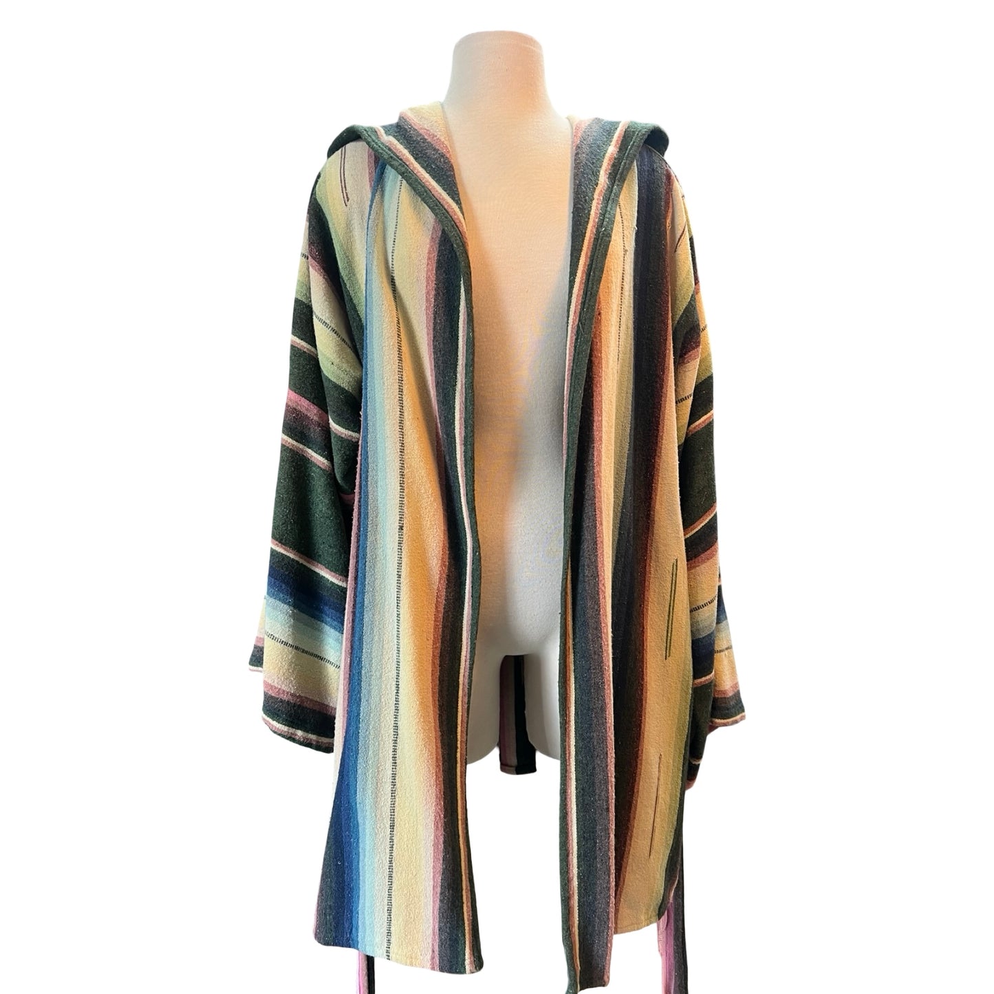 One-of-a-kind Handmade Vintage Serape Belted Hooded Surf Robe