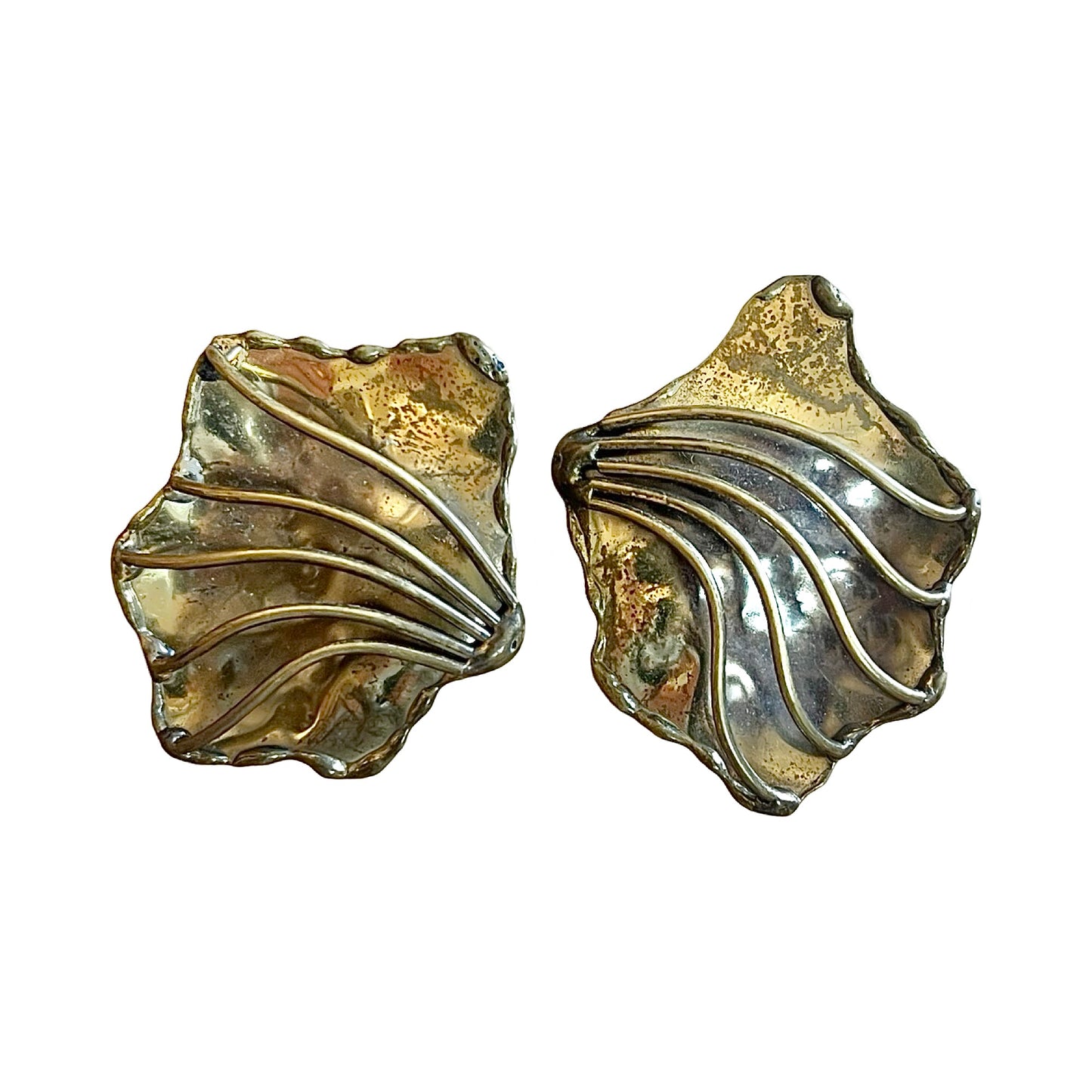 Vintage 80’s Modernist Brass Abstract Earrings