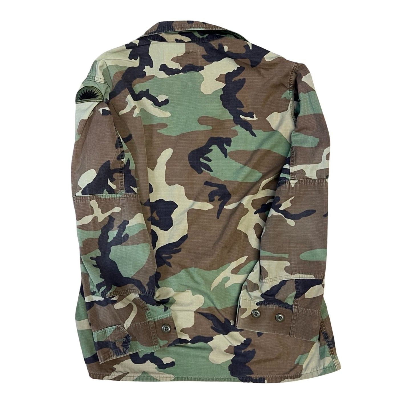 Vintage US Army Camouflage Shirt Jacket Double Elbow Great Fade