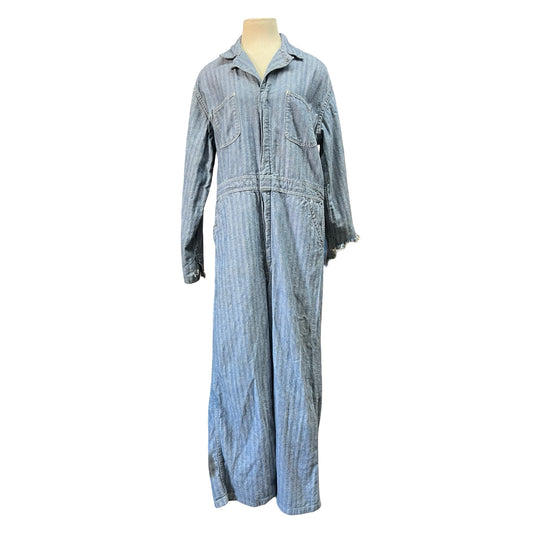 Vintage Distressed 1950’s Herringbone Twill Denim Jumpsuit 42L