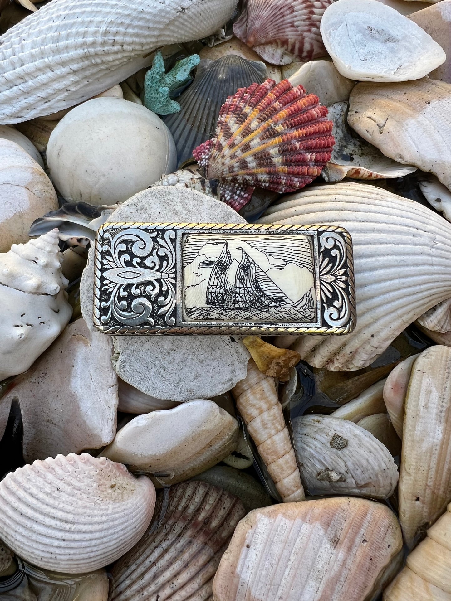 Vintage Sam Mcdowell Silver & Scrimshaw Schooner Money Clip Signed 2003