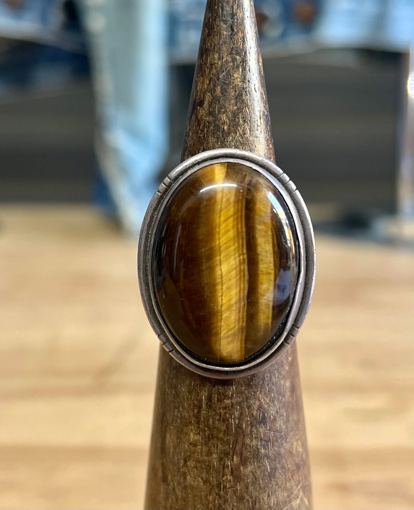 Huge Vintage Tigers Eye Sterling Silver Ring Size 9 1/4