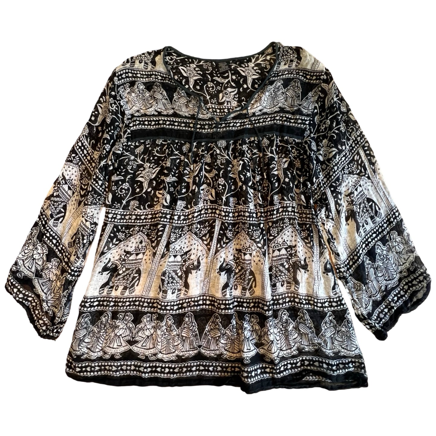 Vintage 70’s/80’s India Block Print Sheer Cotton Gauze Bohemian Blouse